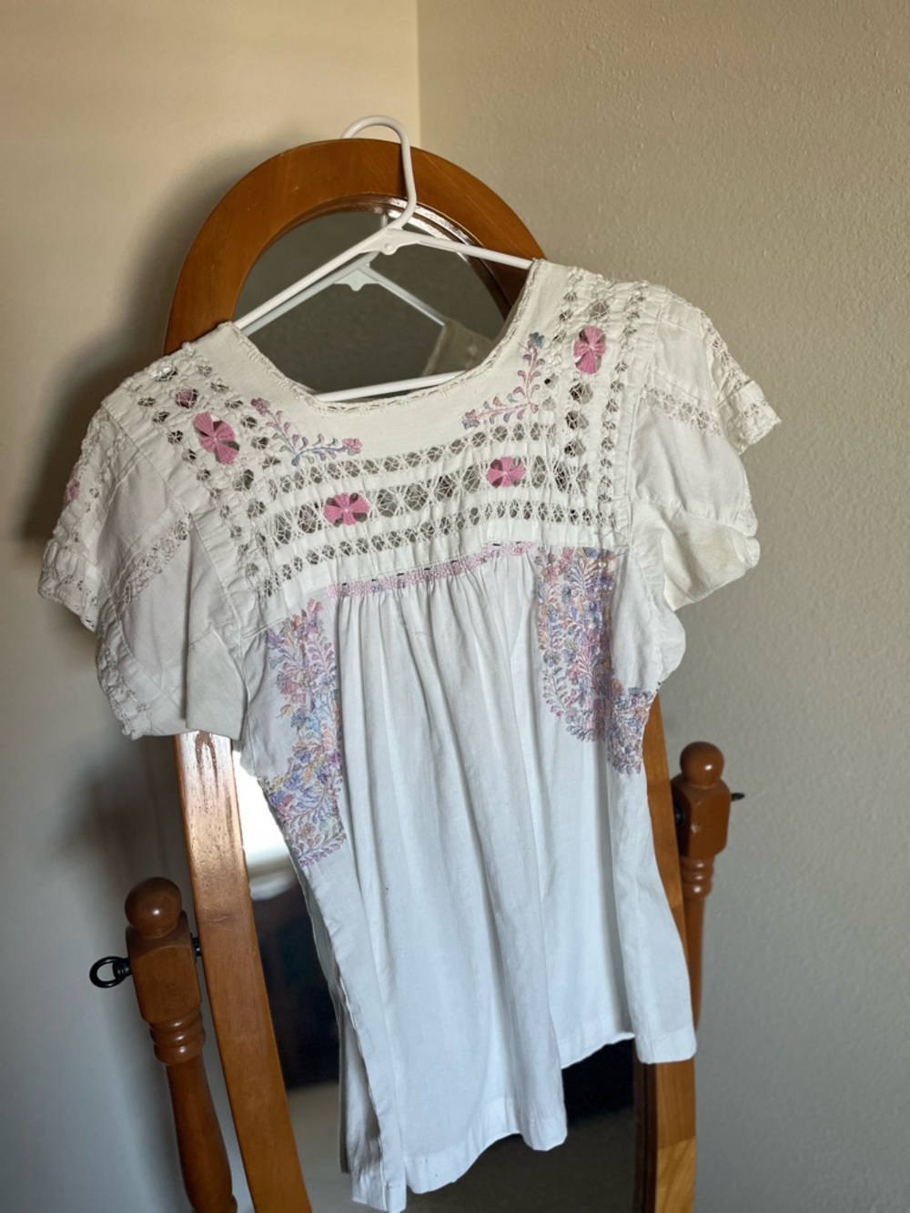 White Embroidered Short Sleeve Peasant Top